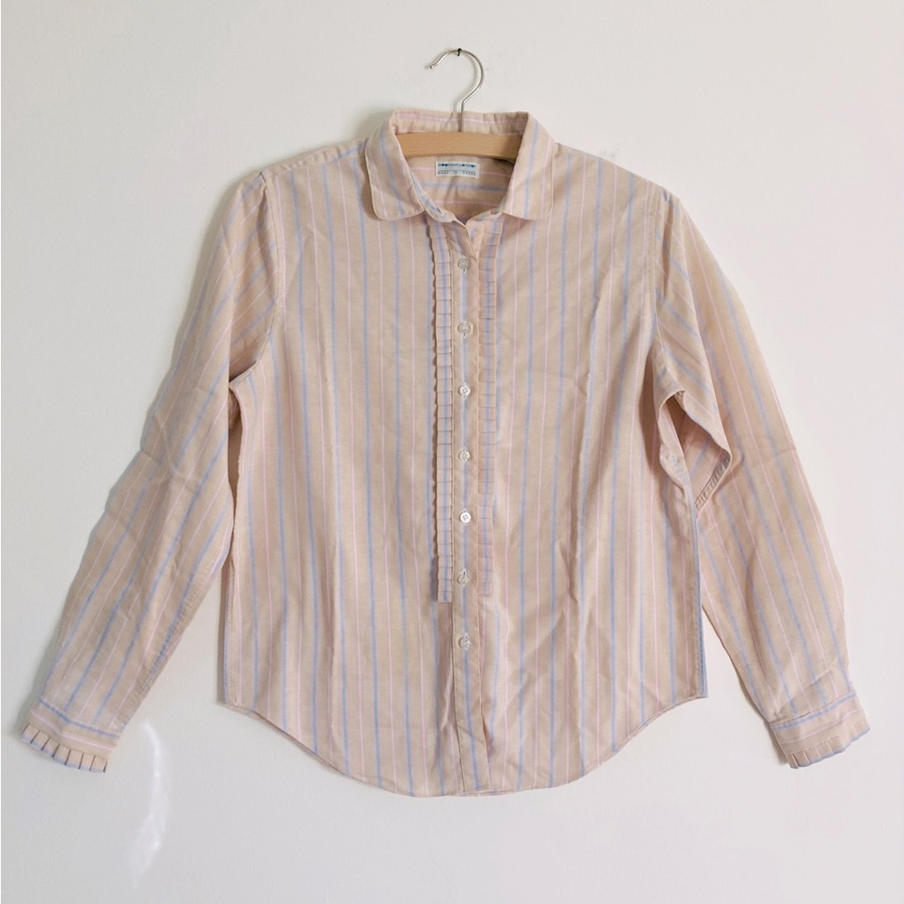 Vintage 70s 80s Woodward and Lothrop striped ruffled blouse size M